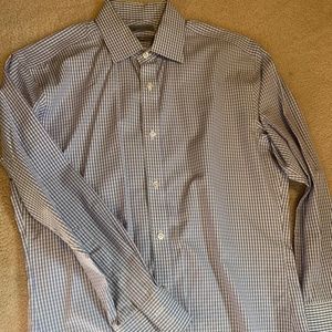 Hudson Room Slim Fit 80's Two Ply Mens Dress Shirt Check White/Purple Sz 15